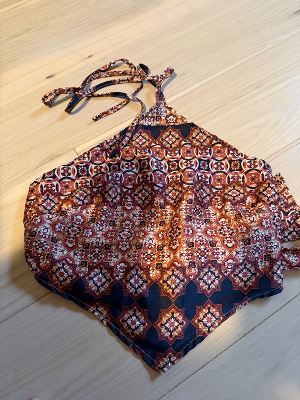 Windsor |  Rust and Navy Tile-Print Scarf Halter Top